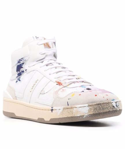Lanvin Clay Paint Splatter High Top Sneakers white