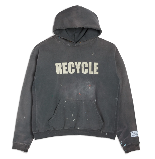 Gallery Dept 90'S RECYCLE HOODIE is our new style of hoodie. It is not as form fitting as our old style. It is meant to hit right above the waistline.